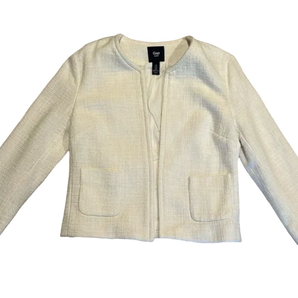 Gap Women Cream Textured Cotton Blend Cropped Jacket Size 2 EUC